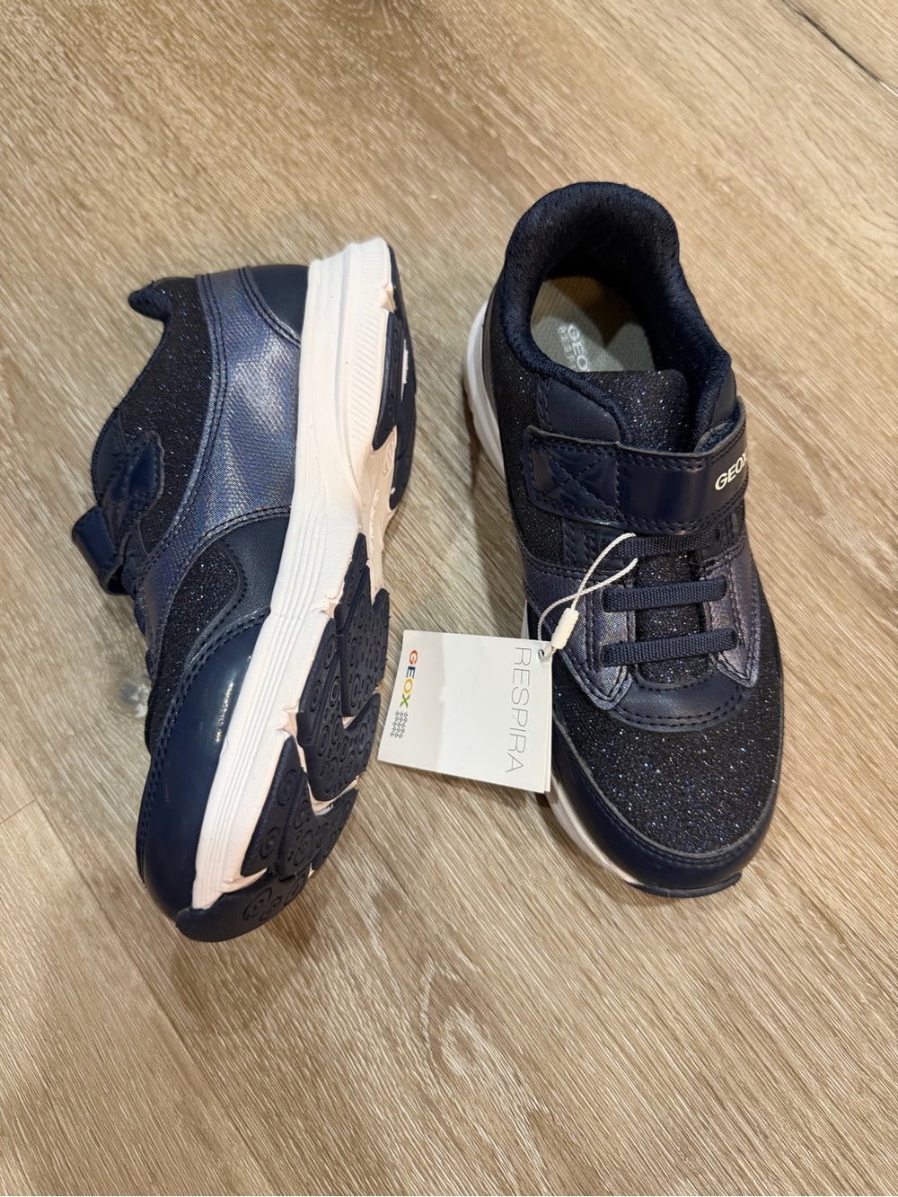 Geox Kids Navy Glitter Velcro slip on Sneakers size 13